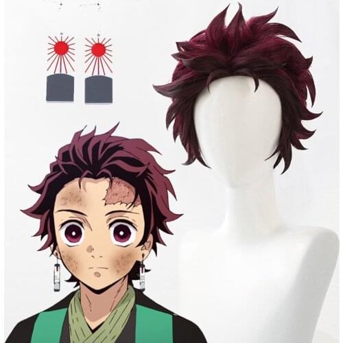 Demon Slayer: Kimetsu no Yaiba Tanjiro Kamado Short Chestnut Brown Heat Resistant Hair Cosplay Costume Wig