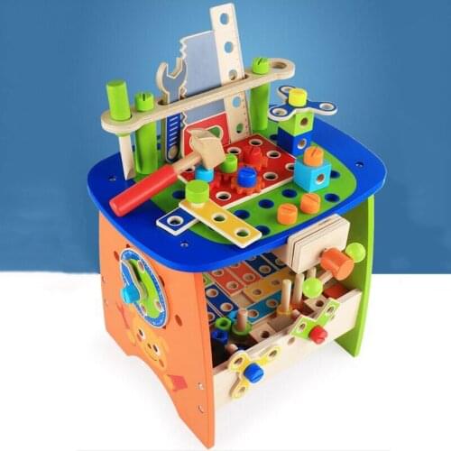 Wooden tools toys DIY disassembly Multi-function simulation Screws Nuts Wooden toys Workbench Practical Educational Toys