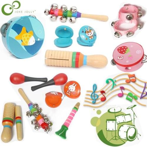 10Pcs/Set Montessori Wooden Rattles Set For Baby Kids Baby Rattle Educational Musical Wooden Toys Development Baby Toys Gift YJN