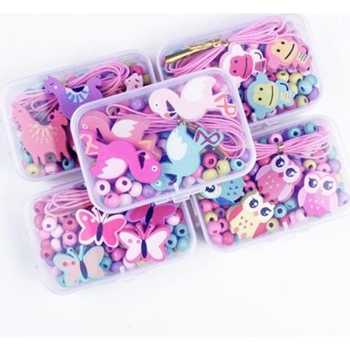 Kids Girls Handmade Necklace Bracelet Jewelry Educational Toys Gifts Children Creative DIY Wood Beads Toy Accessories Set