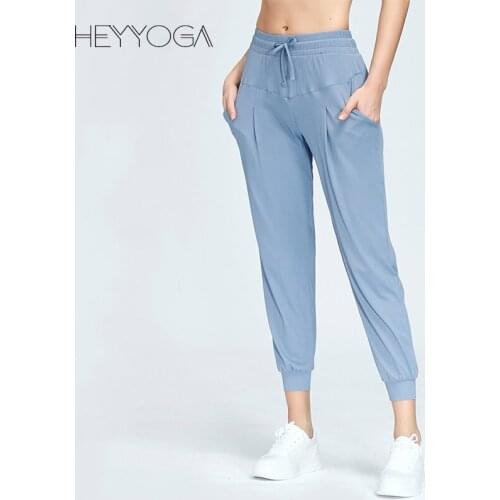 Heydress Women Loose Exercise Running Gym Pocket Sweatpants Leisure Anti-sweat Waist Drawstring Fitness Sports Workout Joggers