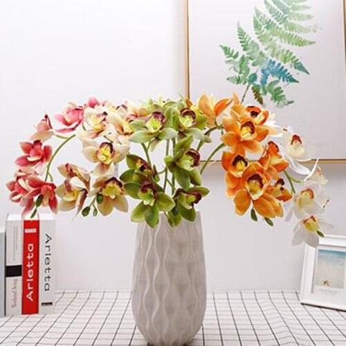 6pcs Artificial Chinese Cymbidium Orchid Flowers 10 Heads Fake PU Real Touch Butterfly Orchids
