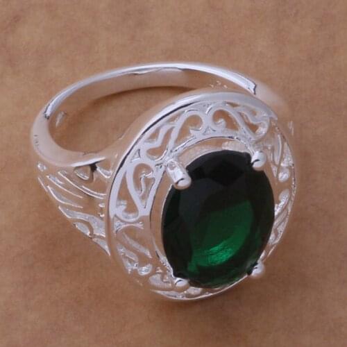 AR374 Hot sterling ring, fashion jewelry, Hollow plate with green stone /arjajiqa asdajjka silver color