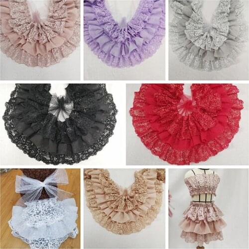 2Meters/lot 12cm wide 10-color three-layer lace chiffon pleated skirt lace DIY clothing baby dress sofa bed trim lace X252