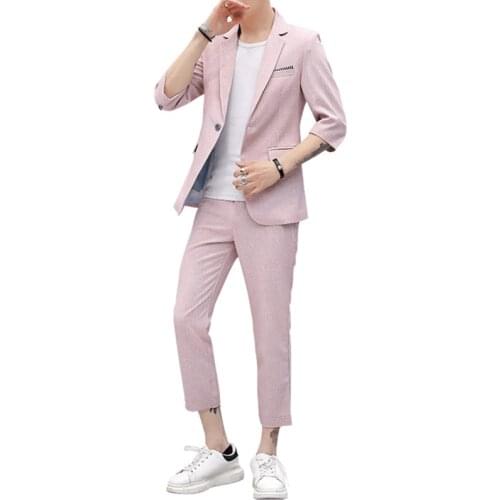 Summer Clothes 2019 Mens Casual Coat Pant Blazer Glitter Costume Men Slim Fit Dress Short Sleeves Suit Velvet Thin Blazers Suits