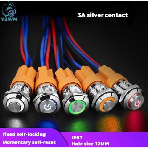 YZWM 12mm Metal Button Switch Small Round High Flat Head Button Waterproof Self Locking Reset Computer Start Power Conversion