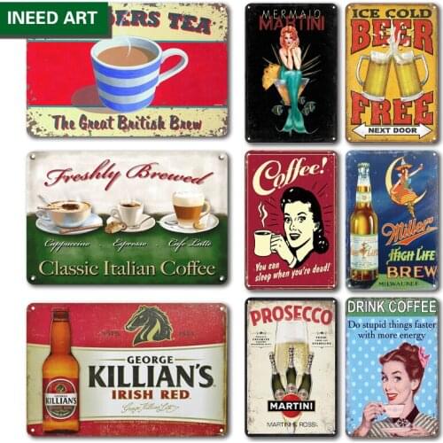 Home Decor Metal Tin Sign Retro Bar Beer Drinking Decorative Wall Plate Vintage Coffee Shop Wall Decoration
