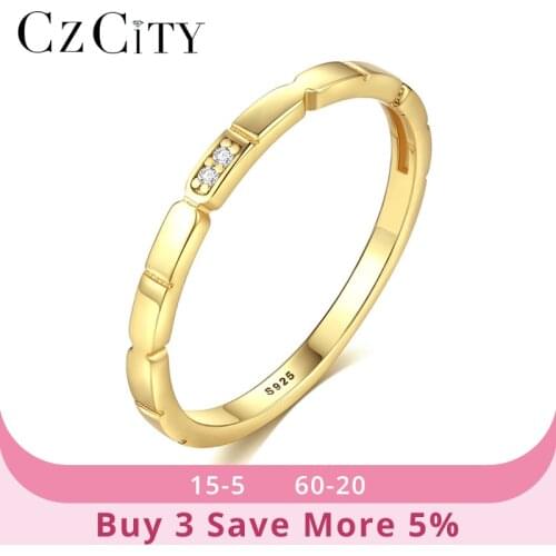 CZCITY Fashion 925 Silver Sterling Wedding Rings Twin Tiny Cubic Zircon Paved 18K Gold Plated Male Female Promise Rings Jewelry