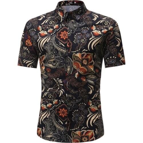 Mens Fashion Summer Shirts Short Sleeve Floral Print Casual Color Shirt Beach Daily Life Formal Office Work Party Prom Black