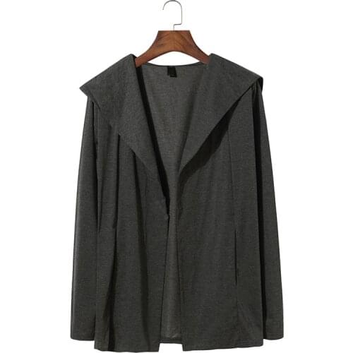 LUCLESAM Men Casual Lapel Hooded Cardigan Men Fashion Streetwear Cloak casaco masculino sueter masculino