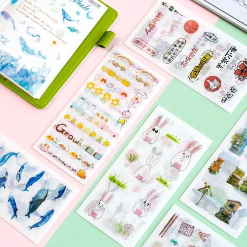 6 Sheets Fresh Green Cactus Blue Whale Adhesive Stickers Decorative Album Diary Stick Label Decor Stationery