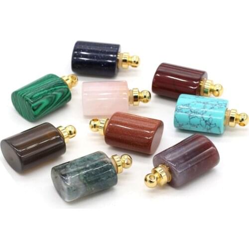 Natural Perfume Bottle Stone Pendant Necklace Pillar Crystal Agates Essential Oil Diffuser Stone Charms for Jewelry Making