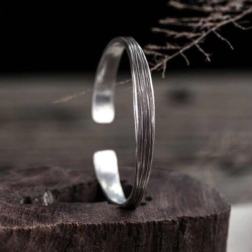 S925 Sterling silver simple Bangle Thai Silver Cuff Bracelet Retro Silver Bangle Bracelet Jewelry For Women Men With Best Gifts