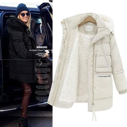 New Autumn Winter Casual Add Thick Wool Liner Down Coat Fashion Spliced Warm Down jacket women All-Match Straight Outwears Mh537