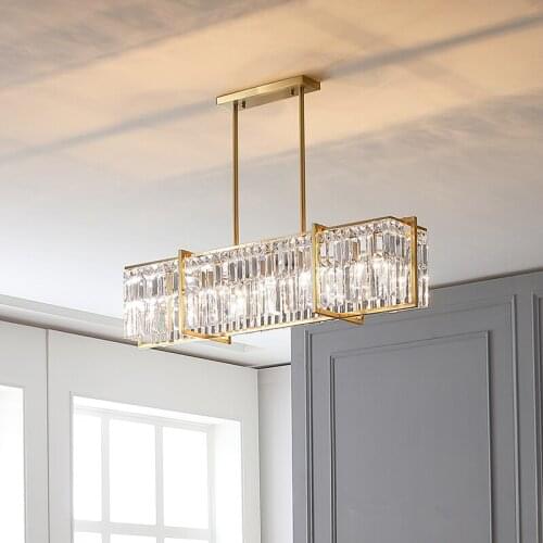 Restaurant light luxury crystal chandelier Nordic post-modern minimalist copper long table lamps New products