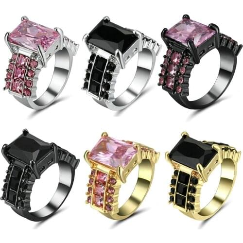 TianBo Queen Luxury Wedding Stone Rings with Big Square Zircon Silver Black Color Ring Large Design Jewelry Women Size 6