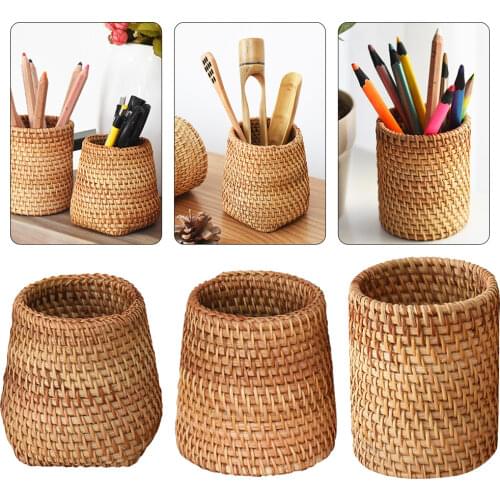 Manual Rattan Chopsticks Tube Shovel Spoons Bucket Dinner Knives Forks Tableware Storage Box Home Storage Baskets Organizer