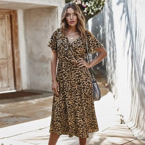 RYFIX New Fashion Leopard Print Maxi Dress Womens Summer 2021 Sexy V Neck Beach Long Vestidos Female High Waist Vestidos