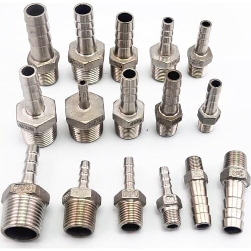 1/8" 1/4" 3/8" 1/2" BSP Male Thread Pipe Fitting to 6 8 10 12mm ID Barb Hose Tail Reducer Fitting Multi Size Stainless Steel 304