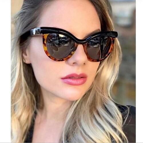 SOPRETTY 2020 New Fashion Women Big Cat Eye Sunglasses Female Color-block Half-frame glasses S5212