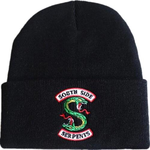 Riverdale South Side Serpents Embroidered Hat Skull Cap Hip Hop Knit Beanies Solid Casual Warm Winter Hat Star Baseball Cap
