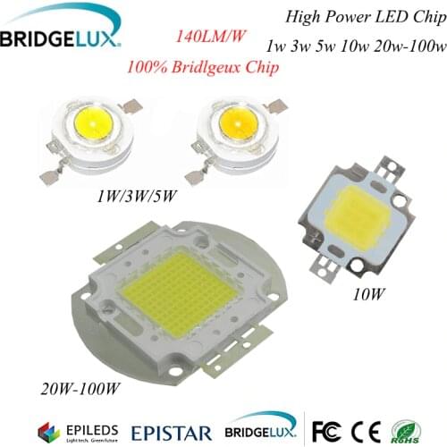 1Pcs High Power Bridgelux LED Chip 3W 5W 10W 20W 30W 50W 100W SMD LED Lamp COB White / Warm White for Floodlight Spotlight