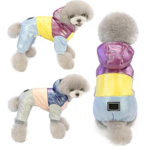 Dog Warm Winter Clothes Dog Coat Puppy Jacket Winter Pet Thicken Hooded Jacket Rainbow Four-legged Cotton-padded Dog Clothes