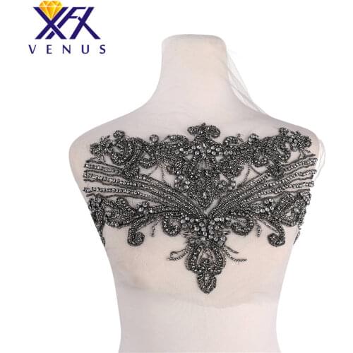 XFX Handmade Bodice Rhinestone Patch Beaded Applique Large Size Wedding Dress Accessories Embroidery Trimming