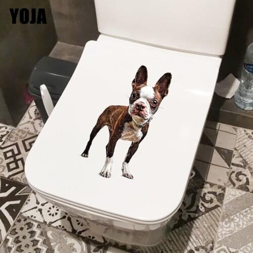 YOJA 14.6×24.3CM Boston Terrier Home Room Wall Decor Stickers Funny Animal Toilet WC Accessories T1-2927