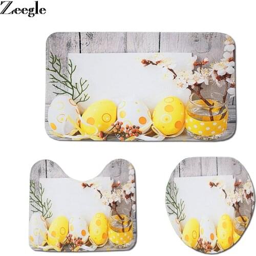 Zeegle Bath Mat Set Decor Toilet Pedestal Rugs Lid Toilet Cover Polyester Bathroom Mat Set Washable Bath Doormat 3pcs toilet set