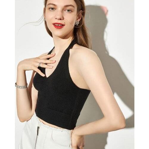 Women Halter Tank Tops Backless Sexy V-Neck Skinny Cute Crop Top Travel Pareo Beach Casual Knit Tops Angel Spaghetti Strap Top