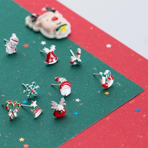 925 Silver Cute Snowflake Snowman Bell Christmas Series Stud Earrings For Women Birthday Christmas Gift Jewelry