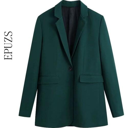 ZA 2021 women blazer Office Wear Single Button Blazer Coat Vintage Long Sleeve suit jacket Outerwear Chic Veste