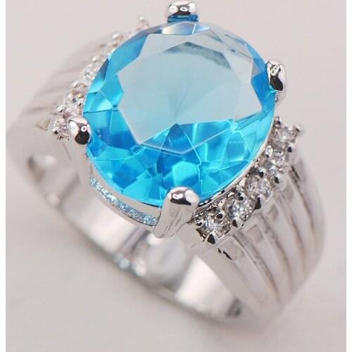 Blue Crystal ZirconWhite Crystal ZirconWomen 925 Sterling Silver Ring F746 Size 6 7 8 9 10