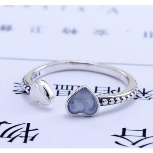 2019 Fashion Original 925 Sterling Silver Beaded Two Hearts Open Ring For Women Resizable Wedding Engagement Rings DropShipping