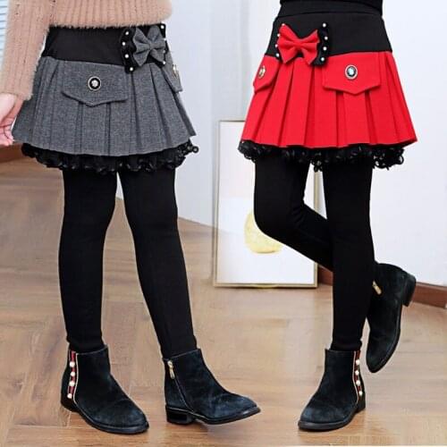 Girls Leggings Winter New Plus Velvet Thickening Leggings Warm Slim Trousers Fake Two-Piece Suit