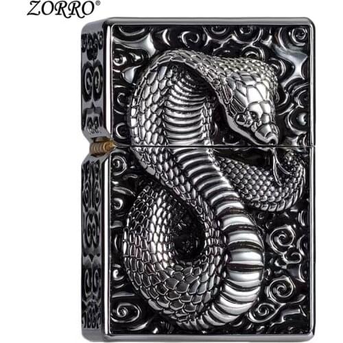 Zorro Vintage Flint Lighters Gasoline Lighter Kerosene Metal Heavy King Cobra Snake Lighter Cigarette Smoking Gadgets for Man