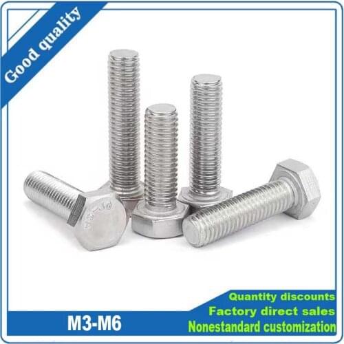 10pcs A2 304 Stainless Steel Metric Threaded External Hex Hexagon Head Cap Screw M3 M4 M5 M6 M8 Bolt Thread Dia 3/4/5/6mm DIN933