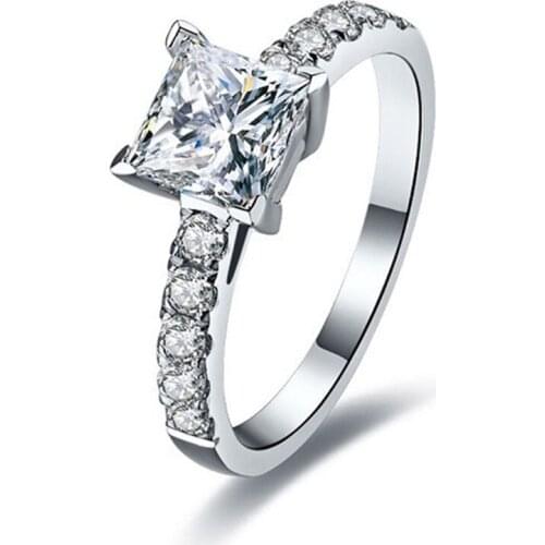 1CT Diamond Princess Ring Engagement Women 925 Sterling Silver Vintage Ring Princess Jewelry 18K White Gold Plated Luxury Ring