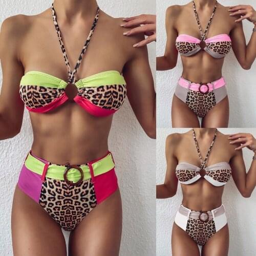 2020 Summer Beach Wear Thong Women one Lerpard Leopard Off The Shoulder Bodysuits Women Two-pieces Bikini Set maillot de bain