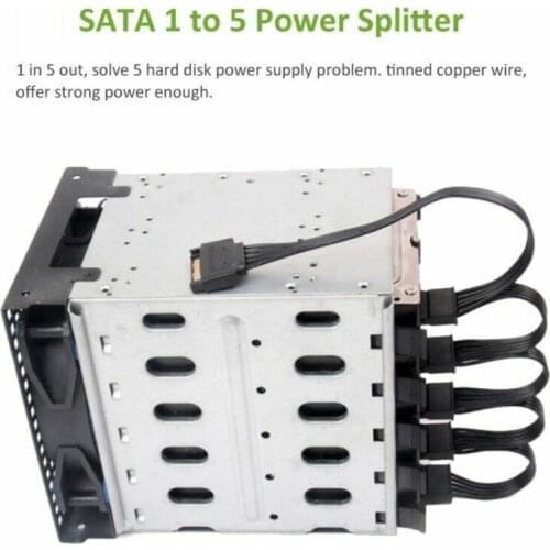 4Pin 18AWG Wire For Hard Drive IDE Molex To 5-Port 15Pin SATA Power Cable Adapter Cord Lead HDD SSD PC Computer Server For Miner