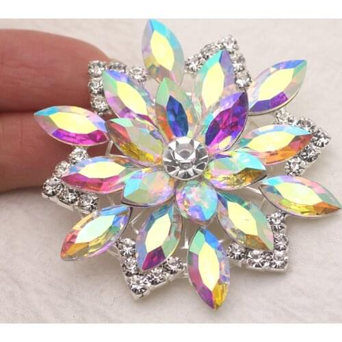 5.8cm flower shape crystal ab rhinestone applique silver flatback Big size sew on rhinestone glass strass DIY Bags shoes dress
