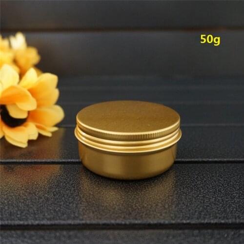 50g 56*27mm Cosmetic Empty Gold Aluminum Box Metal Tin Cans 50ml Cream Round Containers DIY Refillable Jar Tea Aluminum Pot