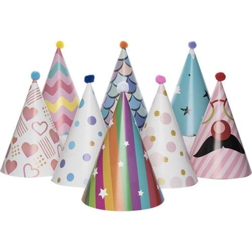 8Pcs Paper Gold Foil Happy Birthday Party Cone Hats for Adults and Kids Party Decoration