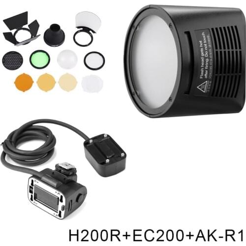 Godox AD200 V1 PRO Glash Accessory WITSTRO H200R Round Flash Head and EC-200 Extension Head AK-R1 Color temperature reflector