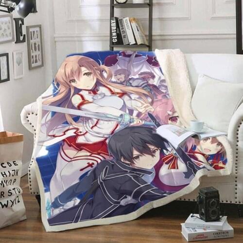Anime Sword Art Online Funny Character Blanket 3D Print Sherpa Blanket on Bed Home Textiles Kids Dreamlike Style