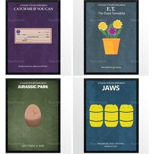 Ensemble d'affiches Steven Spielberg, Jaw, Jurassic Park (E.T.), attrape-moi, affiche minimaliste, collection Spielberg, art mur