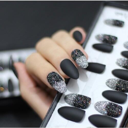 Glitter fake nails Stiletto red Ombre Gradeint false nail blue full set matte with Glitter Nude Fluorescent purple