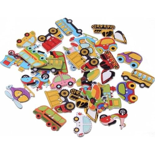 50pcs Mixed Transportation Sewing Wooden Buttons For Clothes Knitting Crafts Scrapbooking DIY Fabric Needlework Accessory