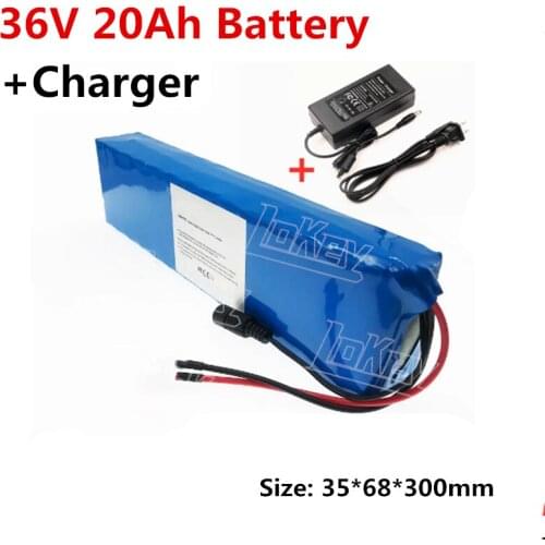 36V 20Ah lithium ion battery pack 20A BMS 500W rechargeable battery with 2A charger for electric ebike scooter